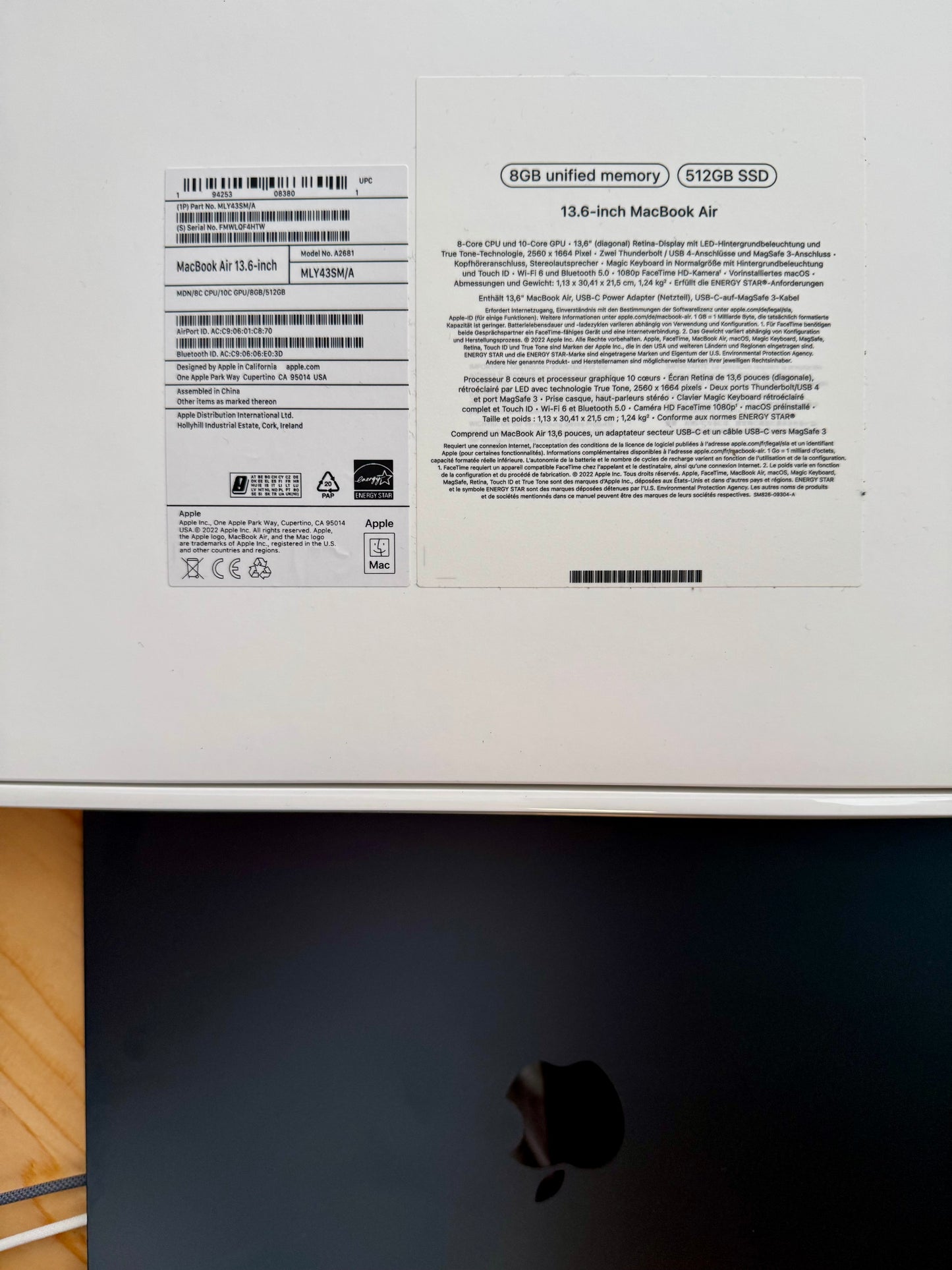 Apple MacBook Air 13.6" M2 — 8GB / 512GB (Midnight)
