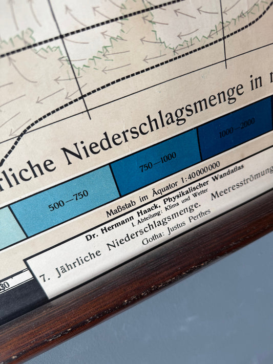 Vintage Schulwandkarte — Annual Precipitation Map (Dr. Hermann Haack)