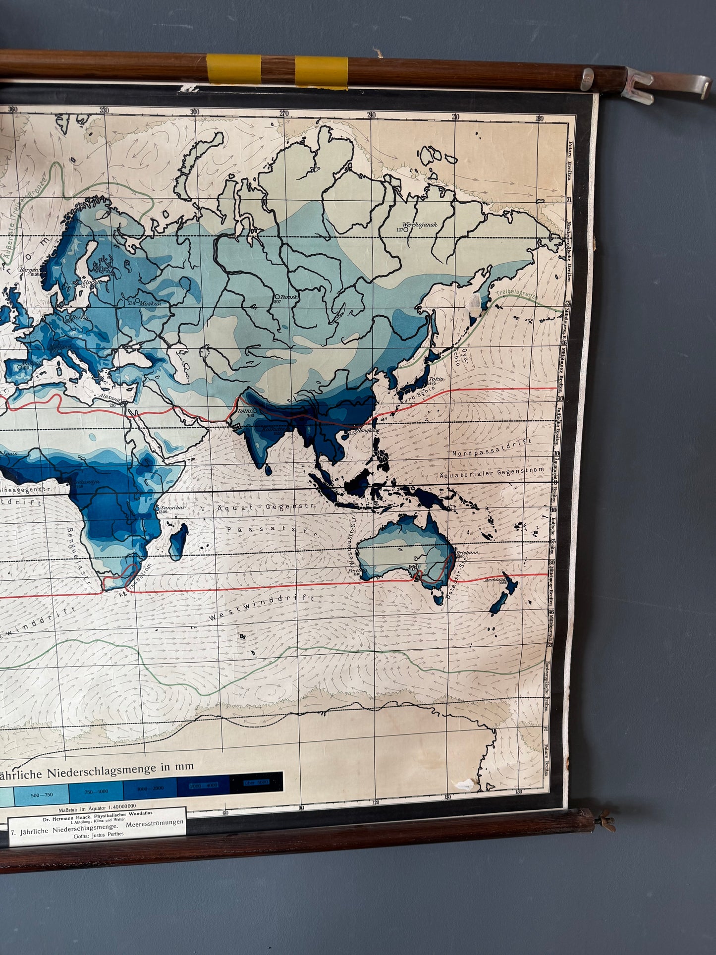 Vintage Schulwandkarte — Annual Precipitation Map (Dr. Hermann Haack)