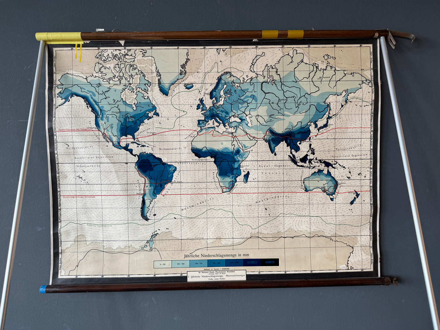Vintage Schulwandkarte — Annual Precipitation Map (Dr. Hermann Haack)