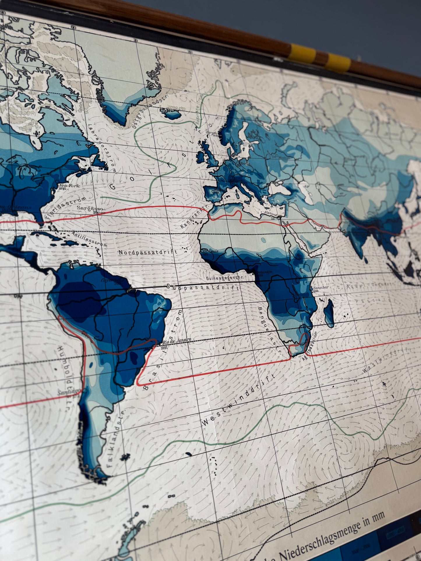 Vintage Schulwandkarte — Annual Precipitation Map (Dr. Hermann Haack)
